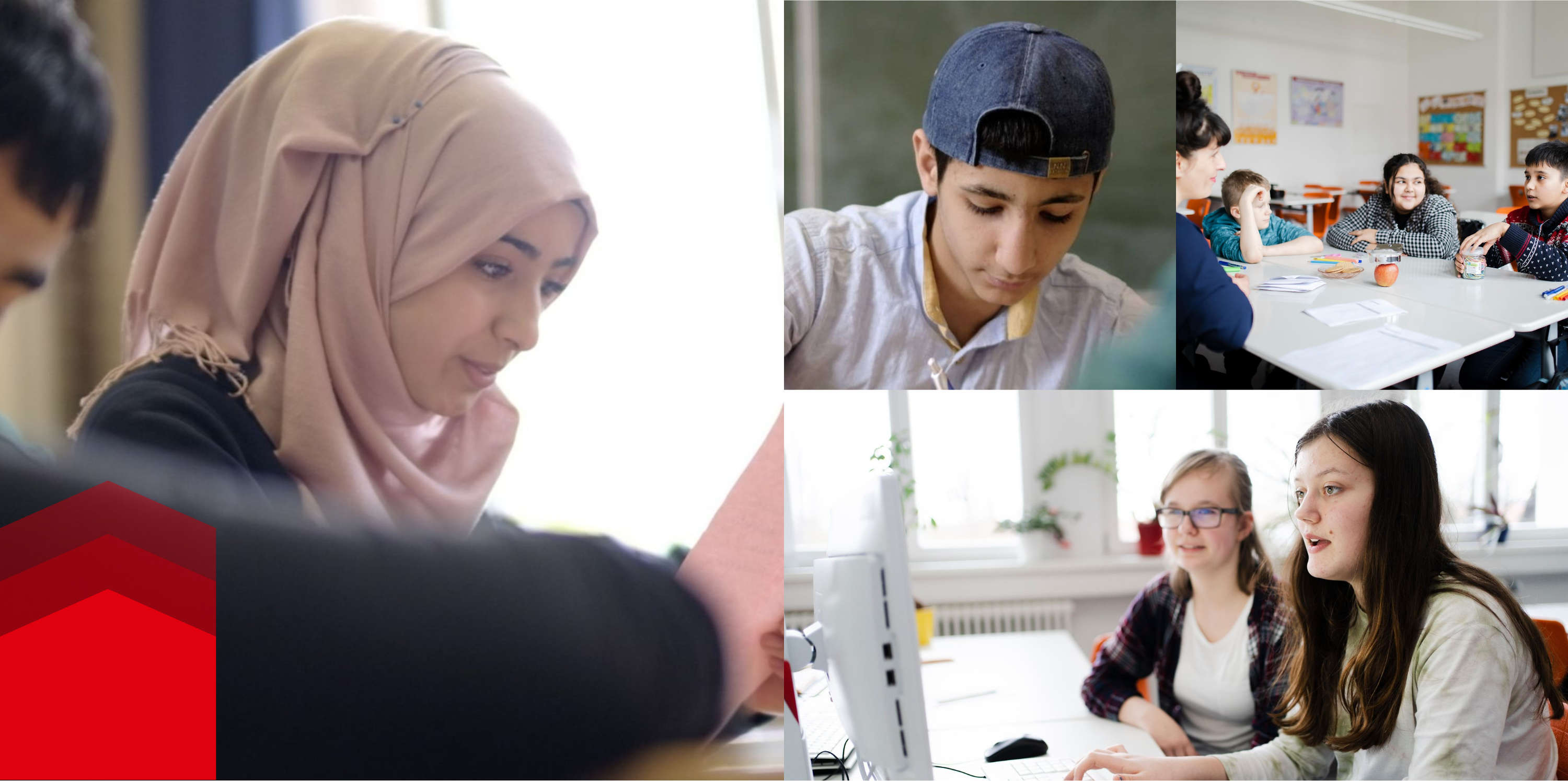 Kolaž slik z otroki iz različnih narodov v šoli 