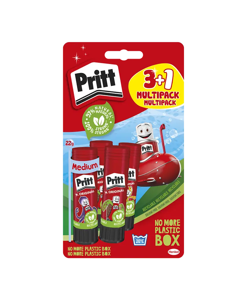 
As first adhesive manufacturer worldwide Henkel will introduce plastic-free blister packaging starting with the Pritt glue stick in summer 2022.