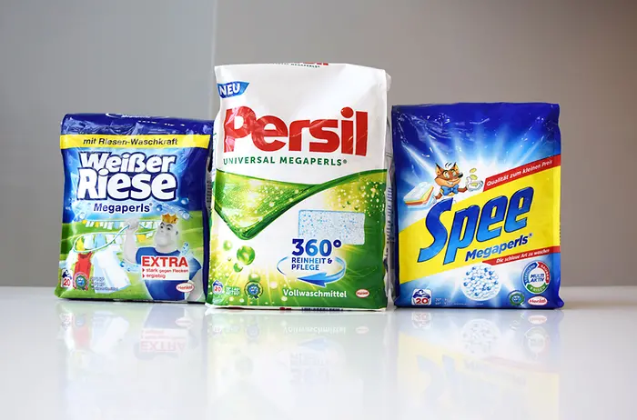 Henkel sells its Megaperls washing powder in a flexible package called “quadro seal bag”